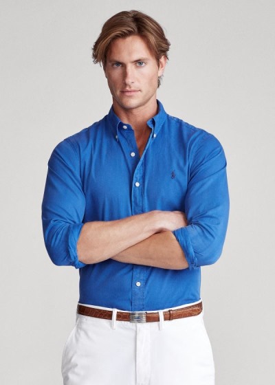 Camisa Polo Ralph Lauren Hombre Azules - Classic Fit Twill - DNMTQ1954